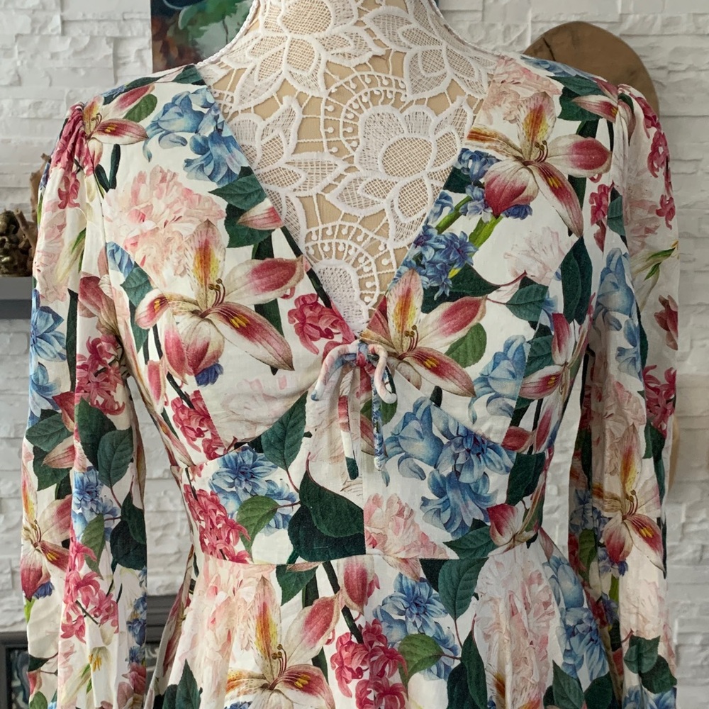🌸 Sachin & Babi Dolce Floral Mini Dress Size 2 Antico Botanico Linen Blend EUC - Picture 5 of 15